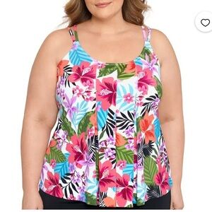 Swim Solutions Pleated-Front Double-Strap Tankini Top, 16W